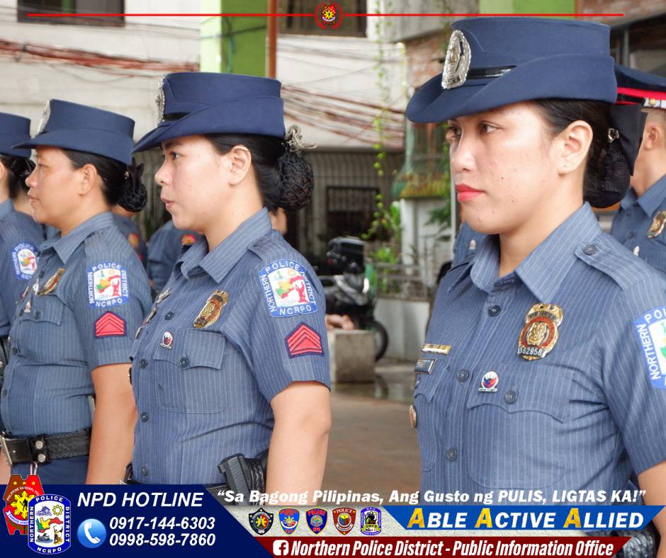 May be an image of 3 people and text that says '២ عین OLicE #NCRPO POLICE NCRPO 082958 NOOHETON POLIGE NPD HOTLINE 0917-144-6303 0998-598-7860 "Sa Bagong Pilipinas, Ang Gusto ng PULIS, LIGTAS KA!" ABLE ACTIVE ALLIED f Northern Police District- fNorthernPoliceDistrict- Public Information Office'