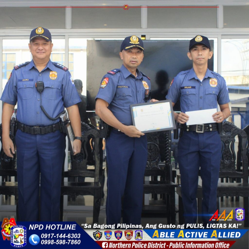May be an image of โ3 people and โtext that says 'โเทเถป CMRO PHOOTMia PILAG POLIO ู
ููุฉ AAAG NPD HOTLINE "Sa Bagong Pilipinas, Ang Gusto ng PULIS, LIGTAS KA!" 0917-144-6303 ABLE ACTIVE ALLIED 0998-598-7860 f Northern Police District- Public Information Officeโ'โโ