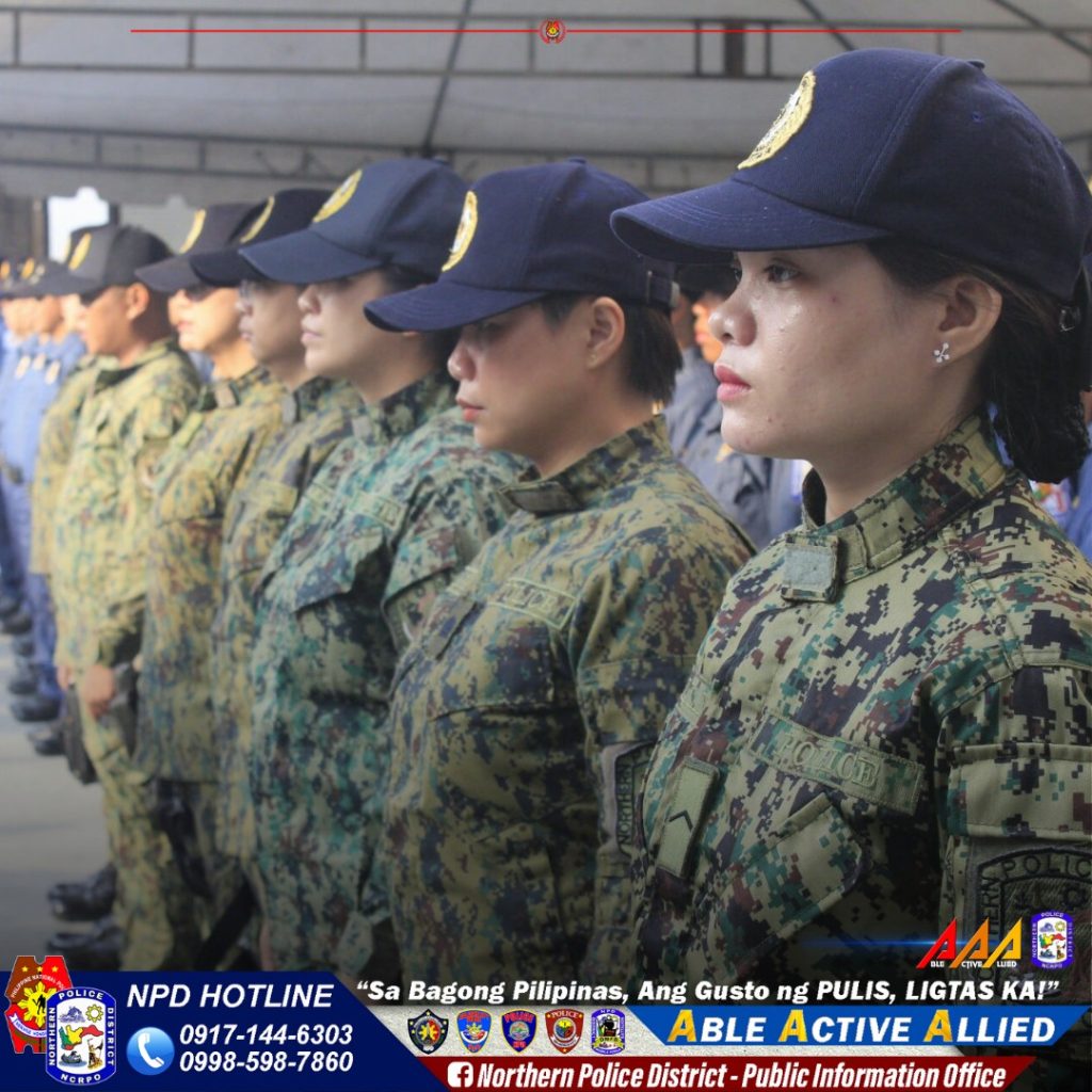May be an image of 4 people and text that says 'POLIO AAAE NPD HOTLINE "Sa Bagong Pilipinas, Ang Gusto ng PULIS, LIGTAS KA!" 0917-1 0917-144-6303 ABLE ACTIVE ALLIED 0998-598-7860 f Northern Police District- Public Information Info Office'